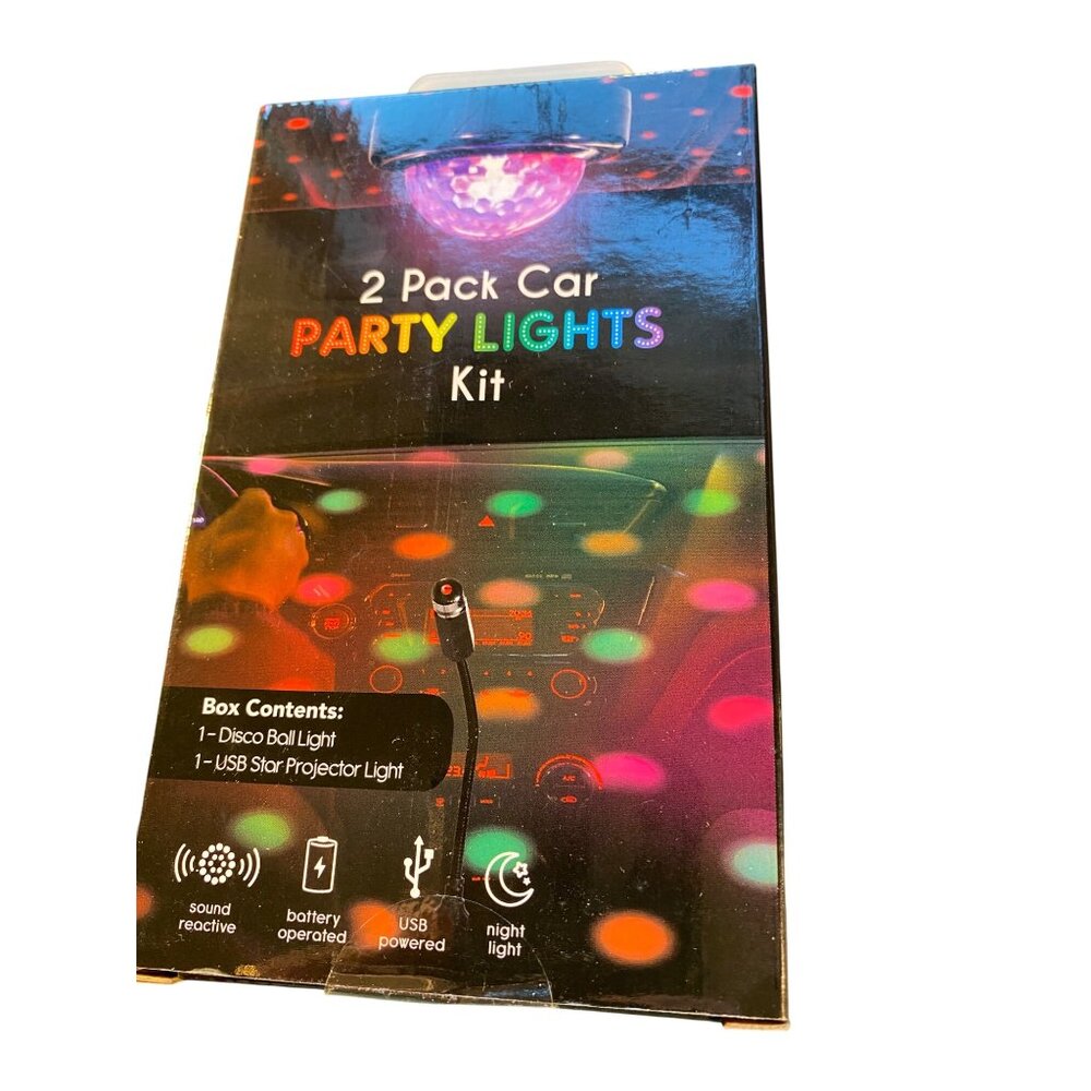 2 Pack Car Party Lights Kit USB Powered Disco Ball & Star Projector Light Sound